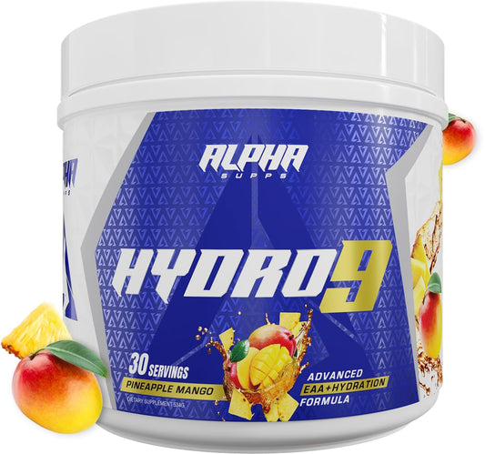 Alpha Supps Hydro 9 Aminos pineapple mango pour boosts hydration during workouts.