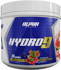 Close-up of ingredients on Alpha Supps Hydro 9 Aminos packaging highlighting EAAs.