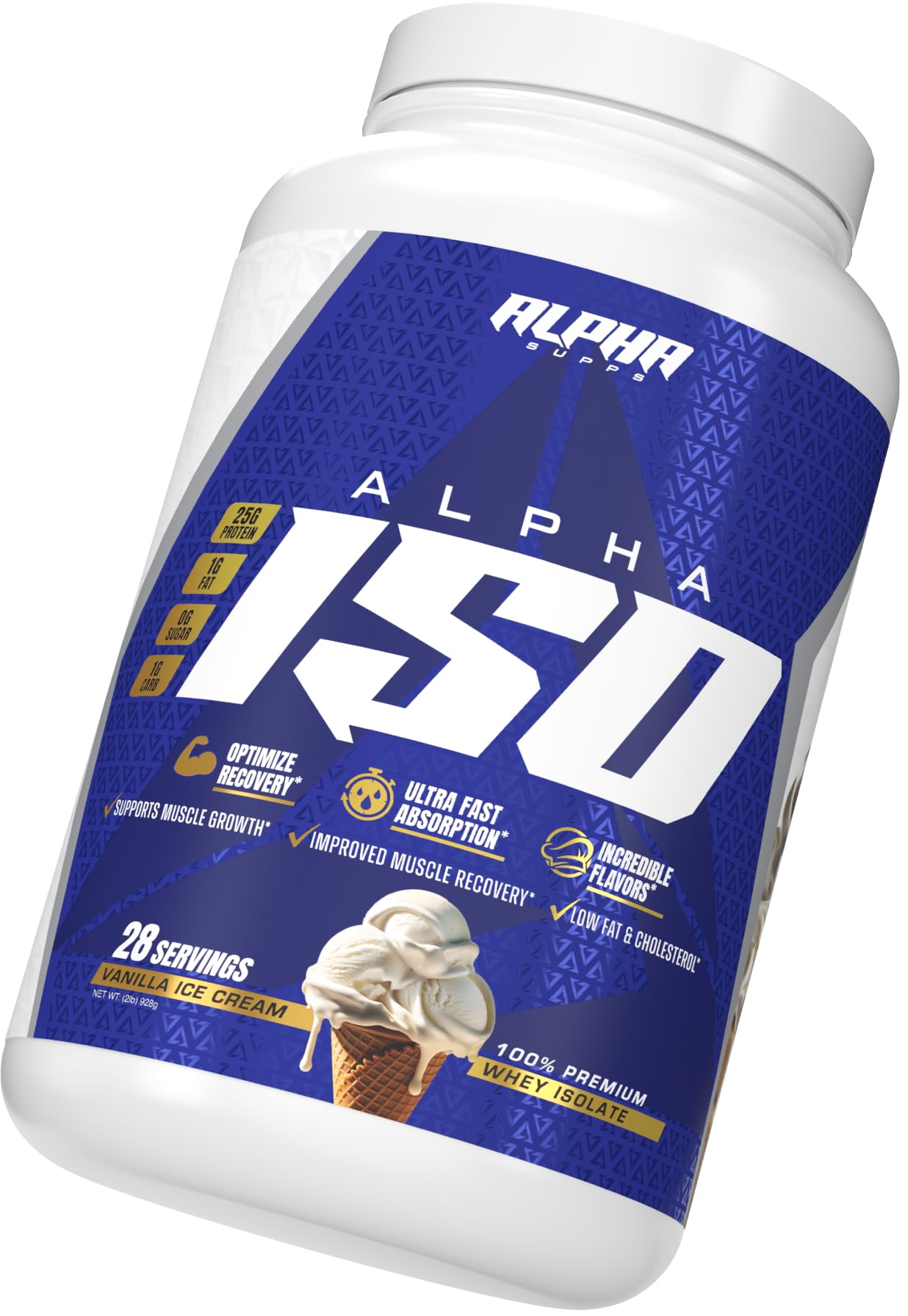 Alpha Supps ISO complete amino acids graphic underlines a full essential amino profile.