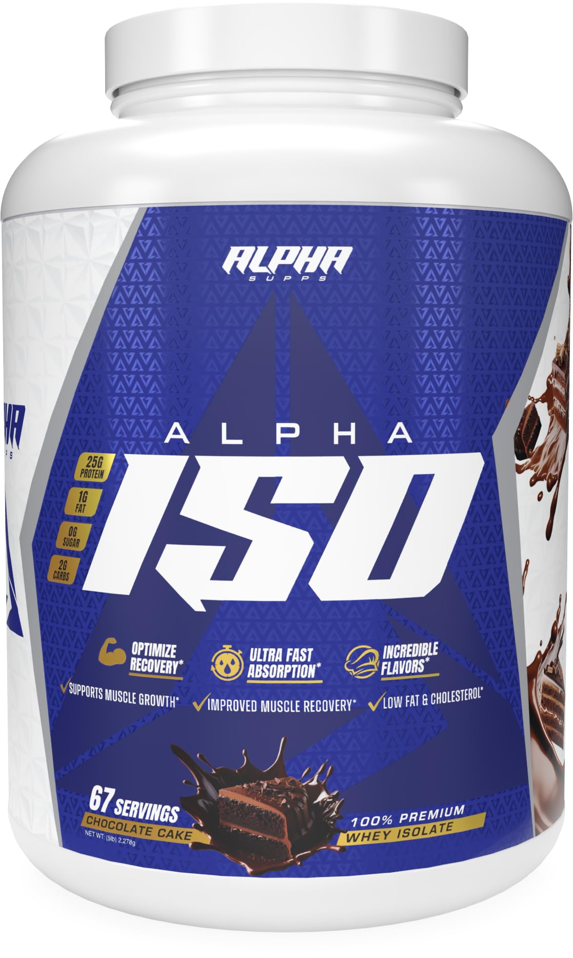 Alpha Supps ISO Whey canister showing 25 g protein per serving for muscle support.