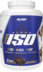 Alpha Supps ISO Whey canister showing 25 g protein per serving for muscle support.