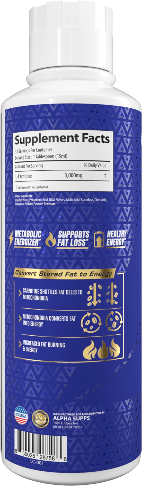Alpha Supps L Carnitine Liquid 3000 bombsicle flavor energizing post-workout recovery