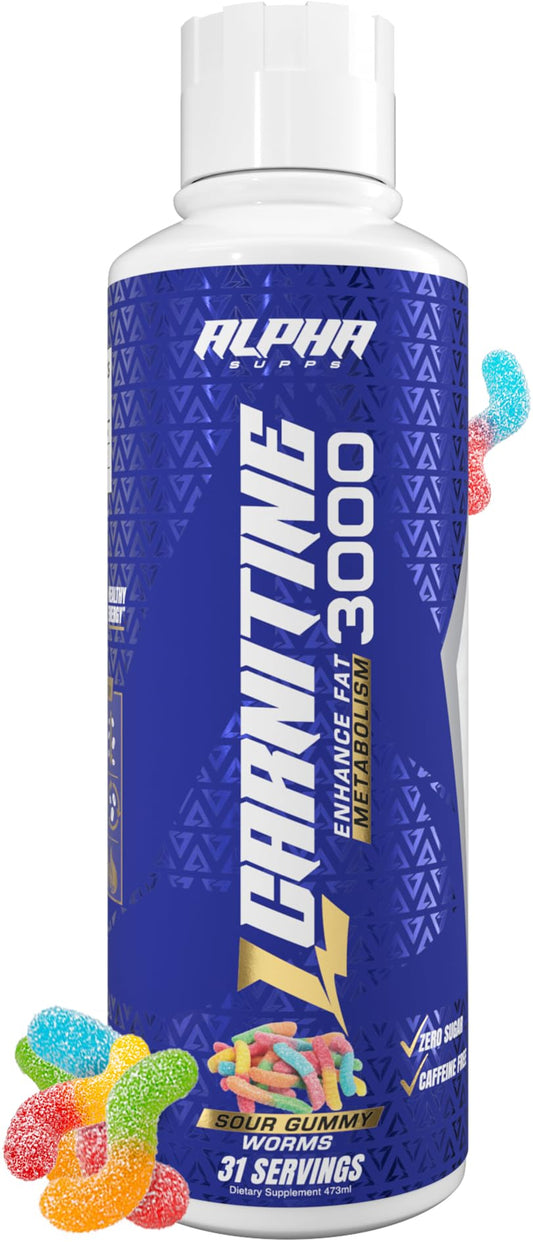 Alpha Supps L-Carnitine Liquid 3000 bottle pour for clean energy support.