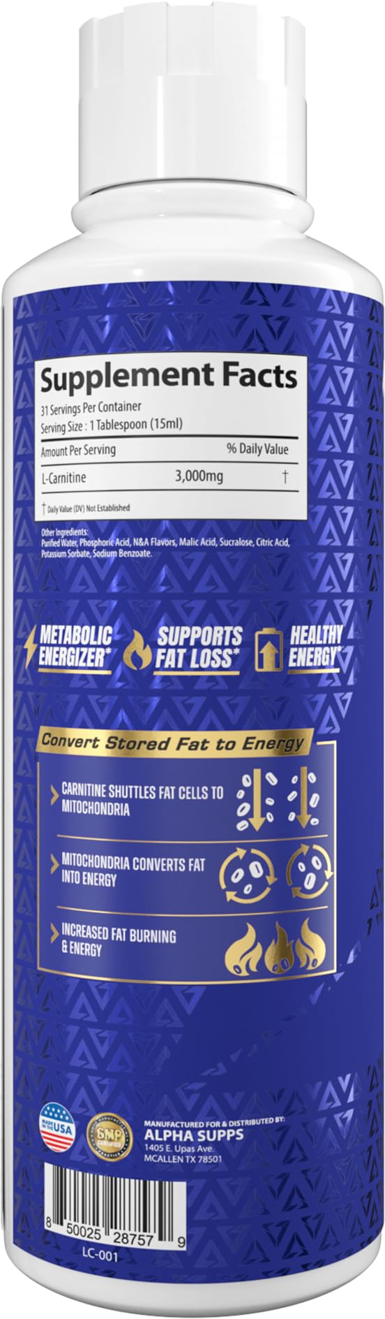 Alpha Supps L-Carnitine Liquid 3000 cherry lime slush flavor close-up.