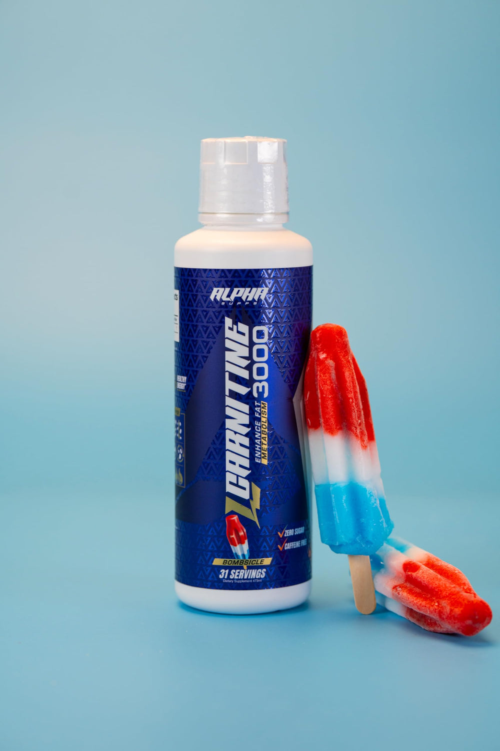 Alpha Supps Liquid L-Carnitine 3000 labeled bottle for on-the-go use