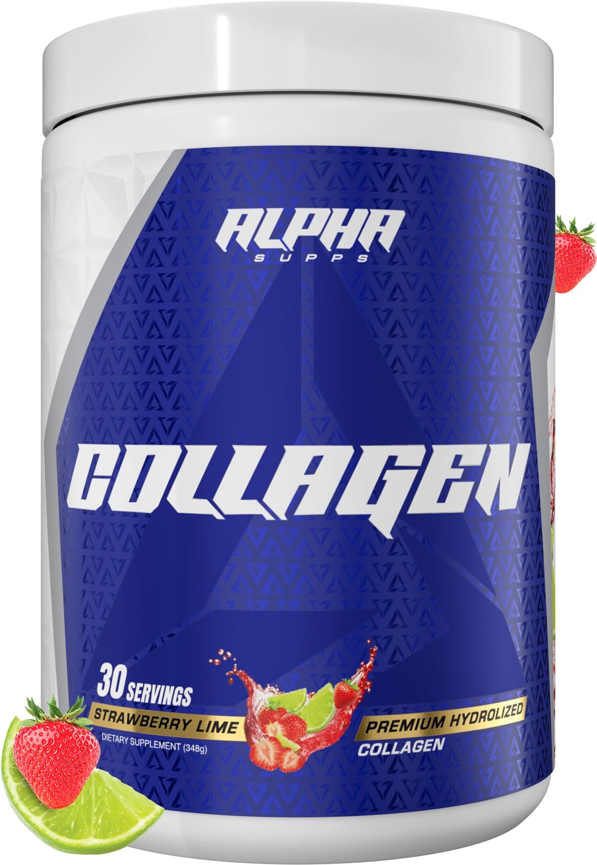 Alpha Supps hydrolyzed collagen powder tub front for daily use