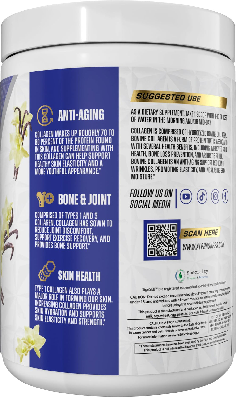 Alpha Supps unflavored collagen powder mixed into a beverage or recipe.