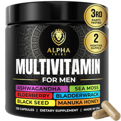 Alpha Tribe sea moss bottle image highlighting daily vitality support for men