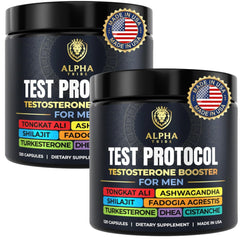 Alpha Tribe Test Protocol bottle front highlights natural vitality.