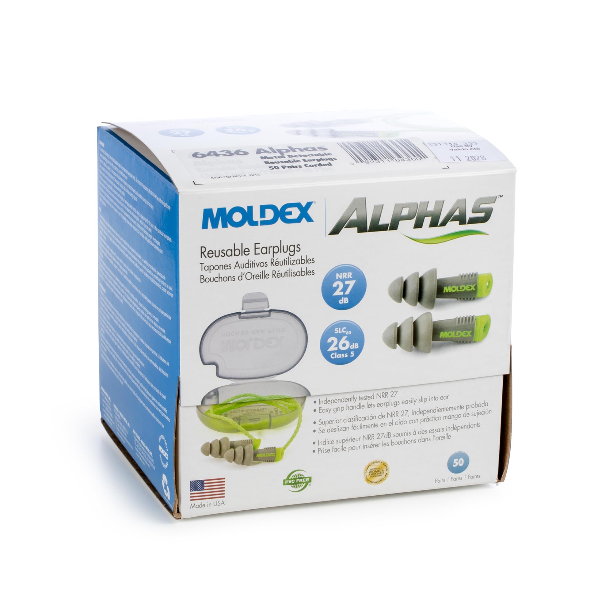 Alphas triple-flange earplug is washable and reusable for repeated use.