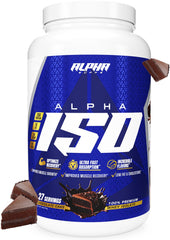 Alpha Supps ISO whey protein powder tub highlighting 25 g protein per serving for muscle support.