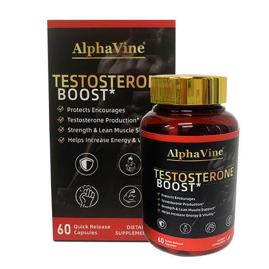 ALPHAVINE bottle with capsules for daily energy and drive.