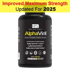 AlphaViril bottle pour shows a measured serving for daily energy and performance.