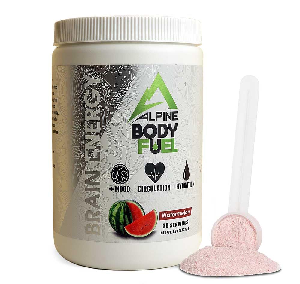 Alpine Innovations Body Fuel Watermelon tub for steady energy during study sessions.