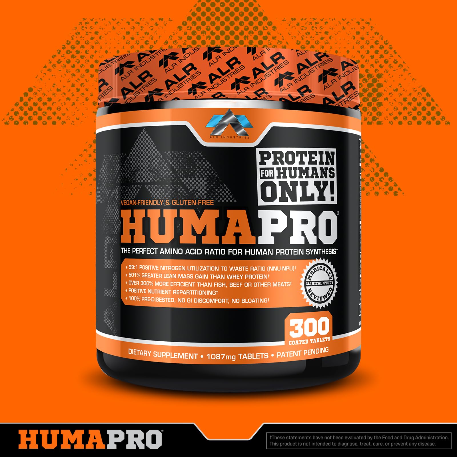 ALR Industries Humapro label close-up highlighting gluten-free and dairy-free formula.