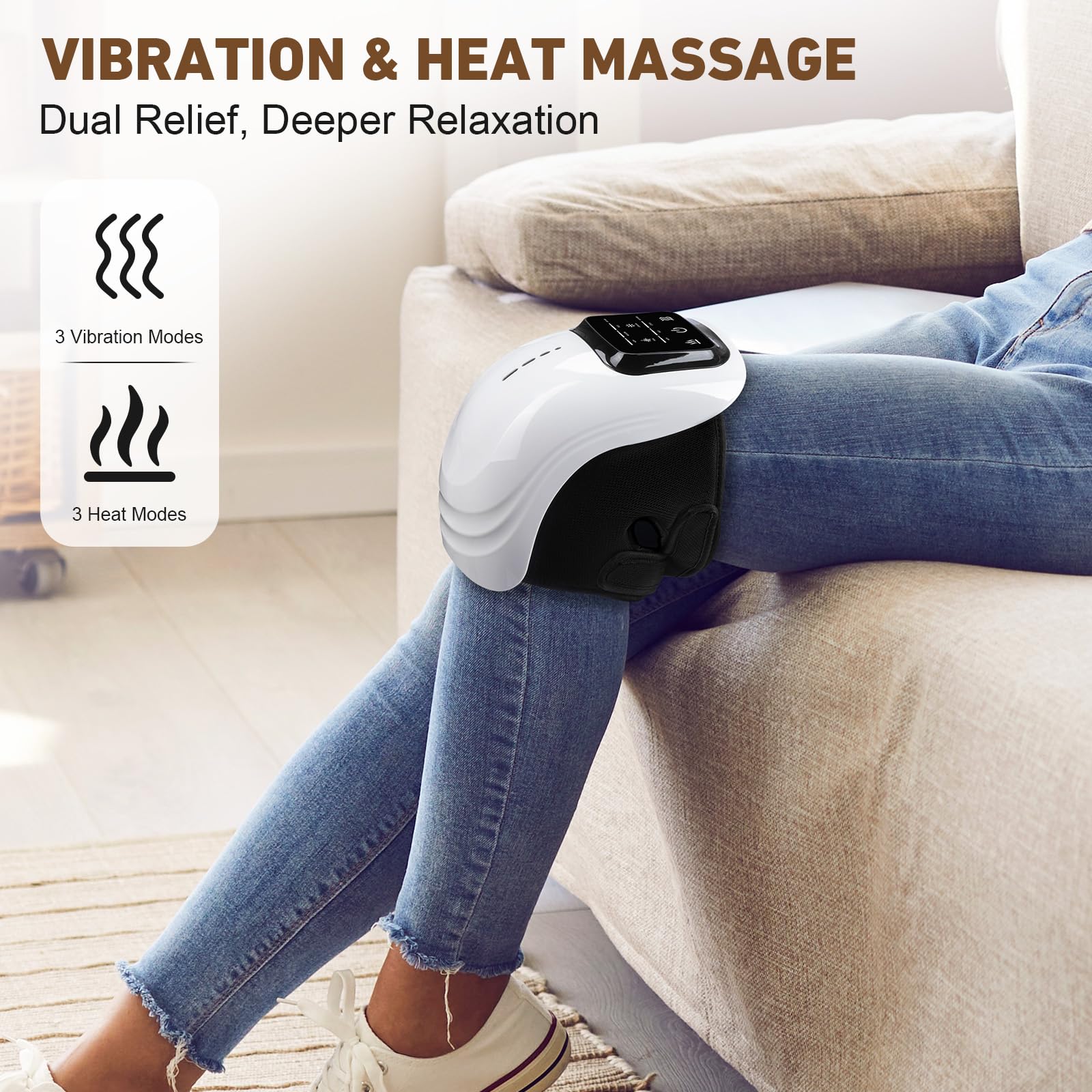 ALSTU knee massager with three heating levels demonstrating temperature options