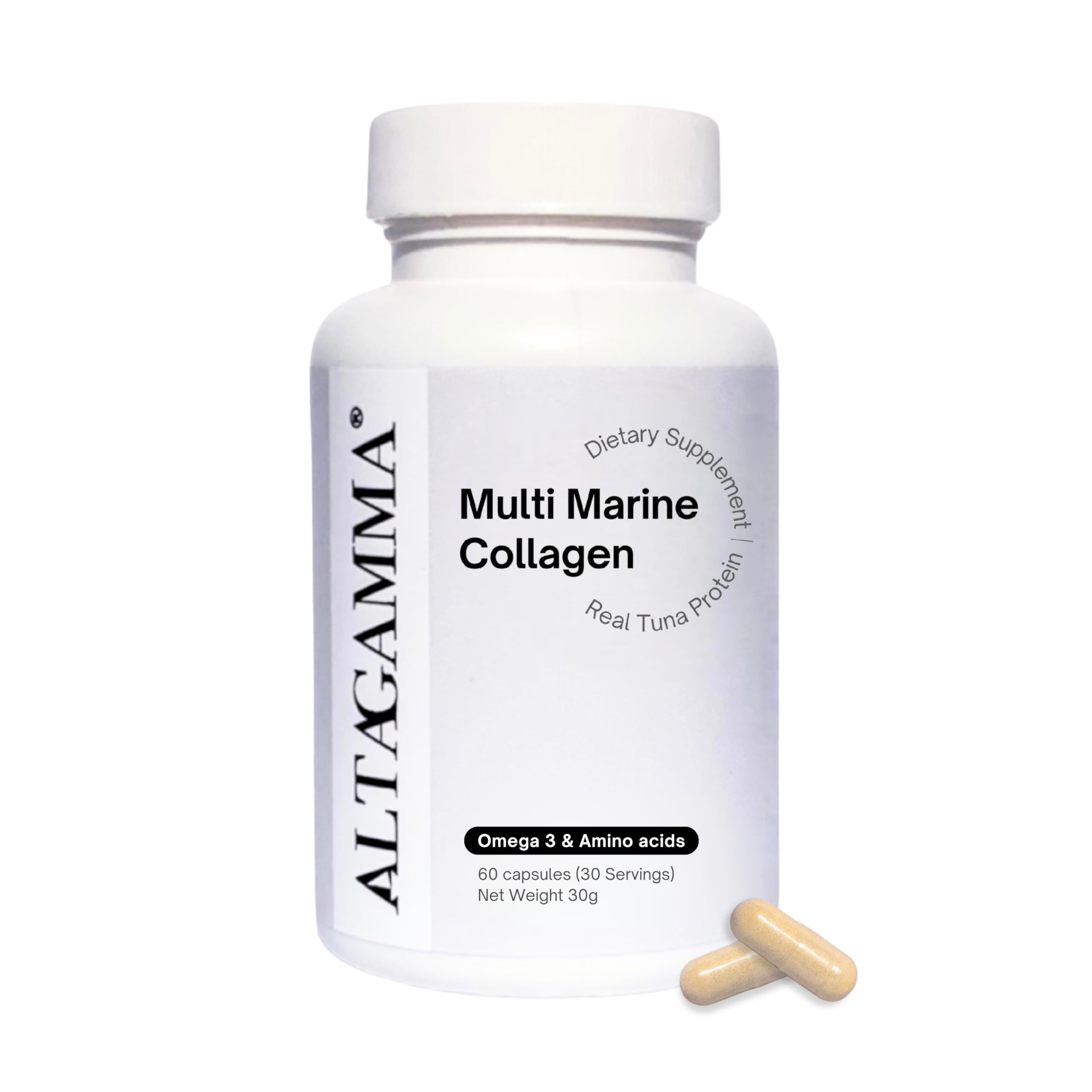 ALTAGAMMA Marine Collagen bottle shown for daily skin, hair and joint support