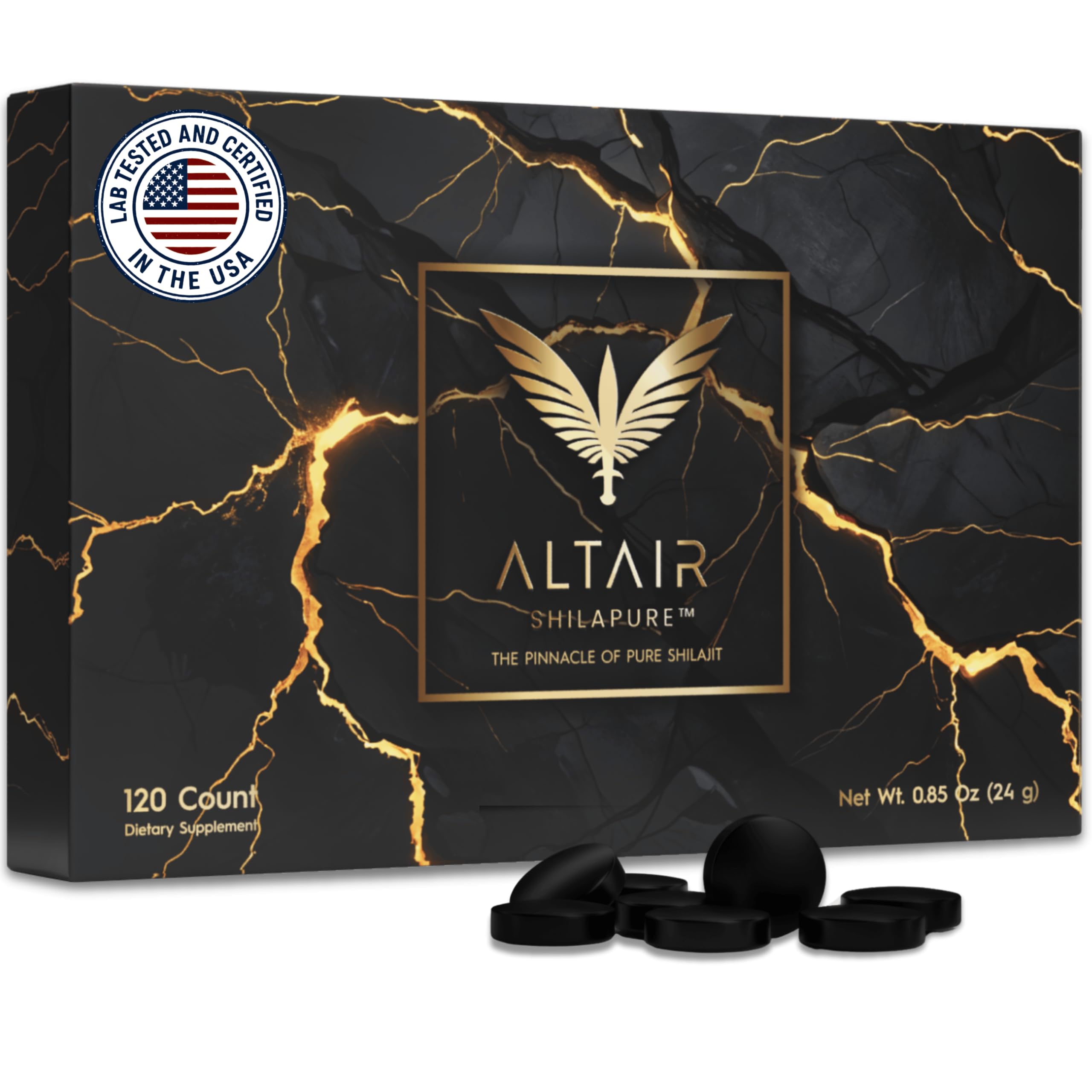 Altair Shilapure tablets in the bottle front highlight purity and long-lasting supply.