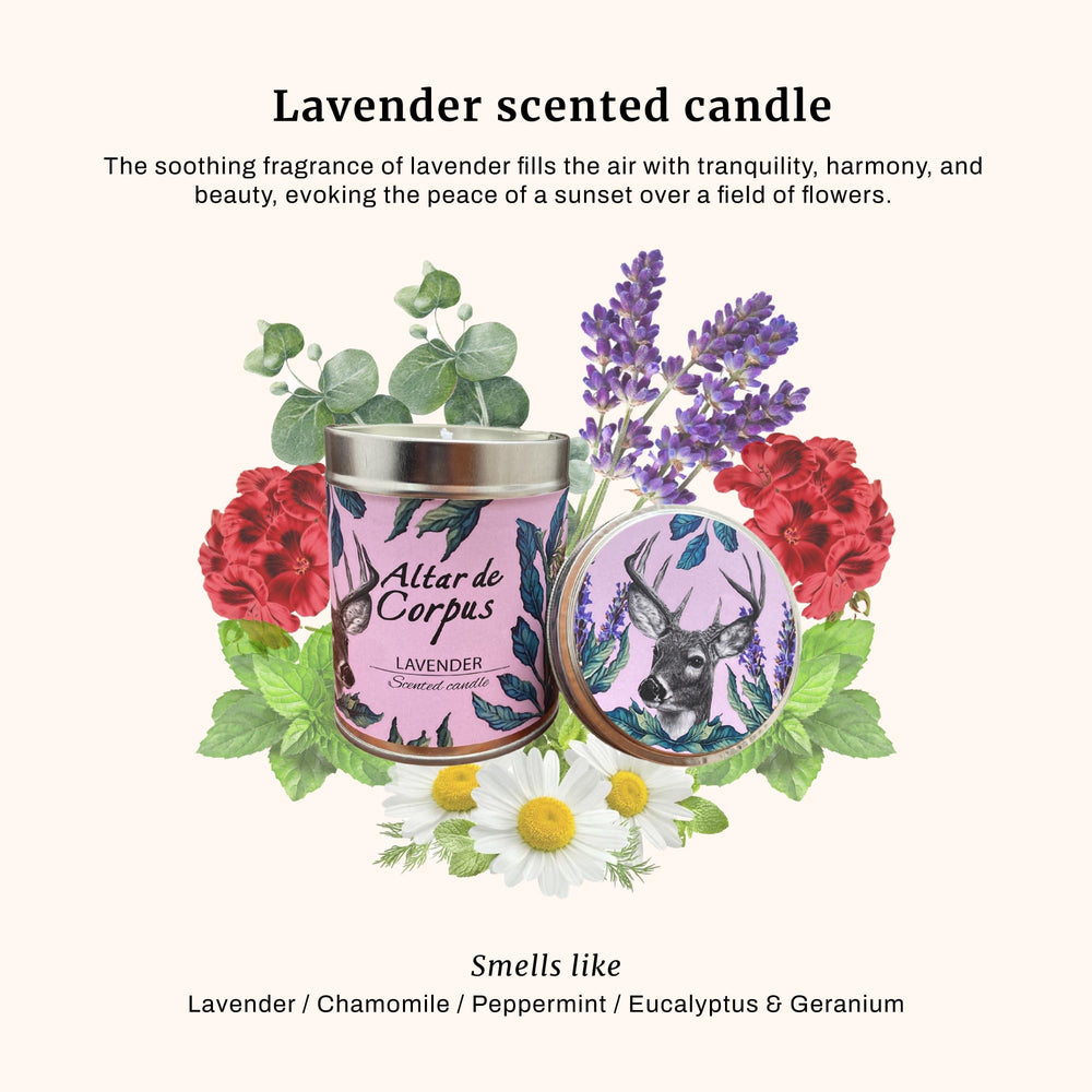 Altar de Corpus lilac scent tin, ideal for soothing evenings and mood enhancement.