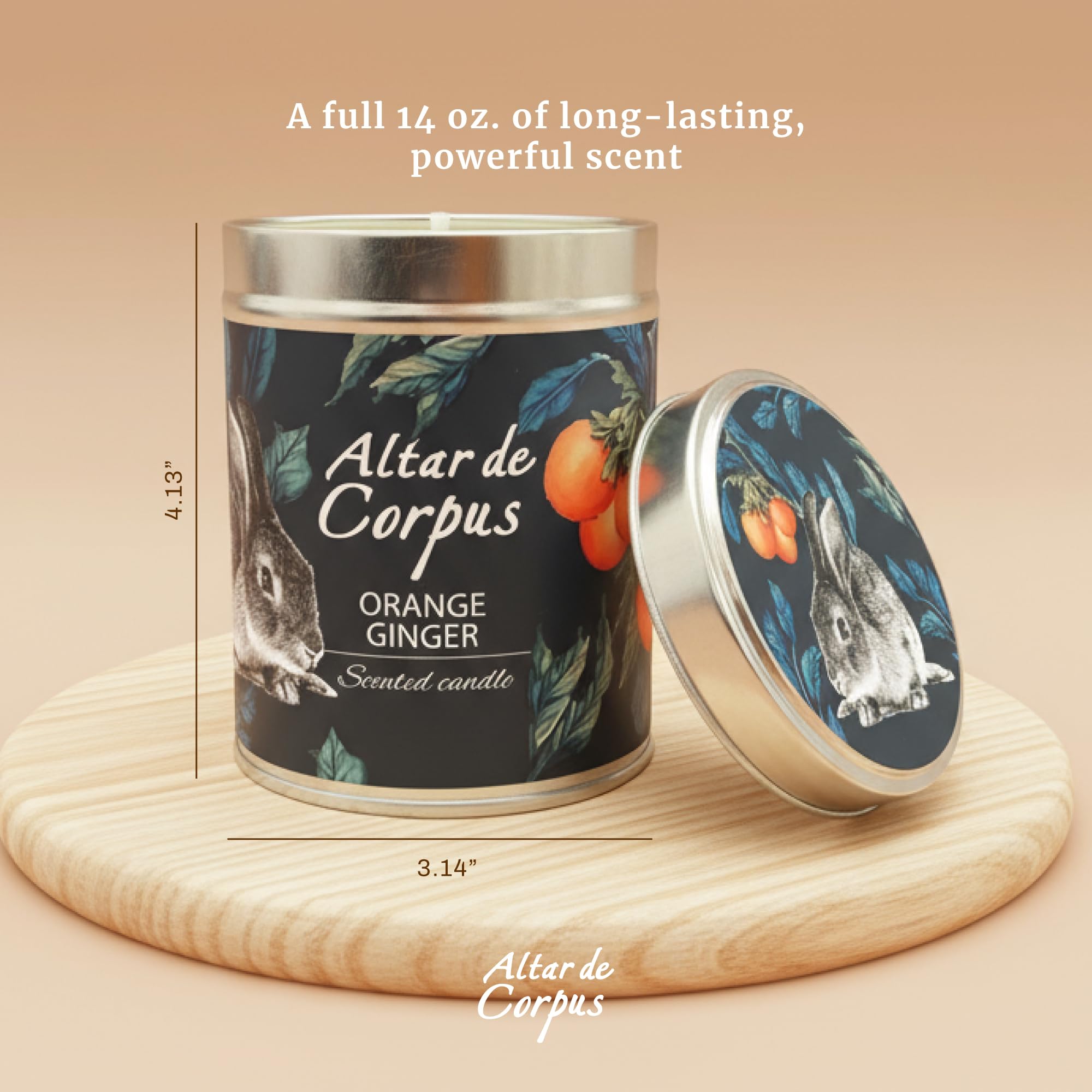 Altar de Corpus orange-ginger candle cotton wick closeup ensures smooth burn.