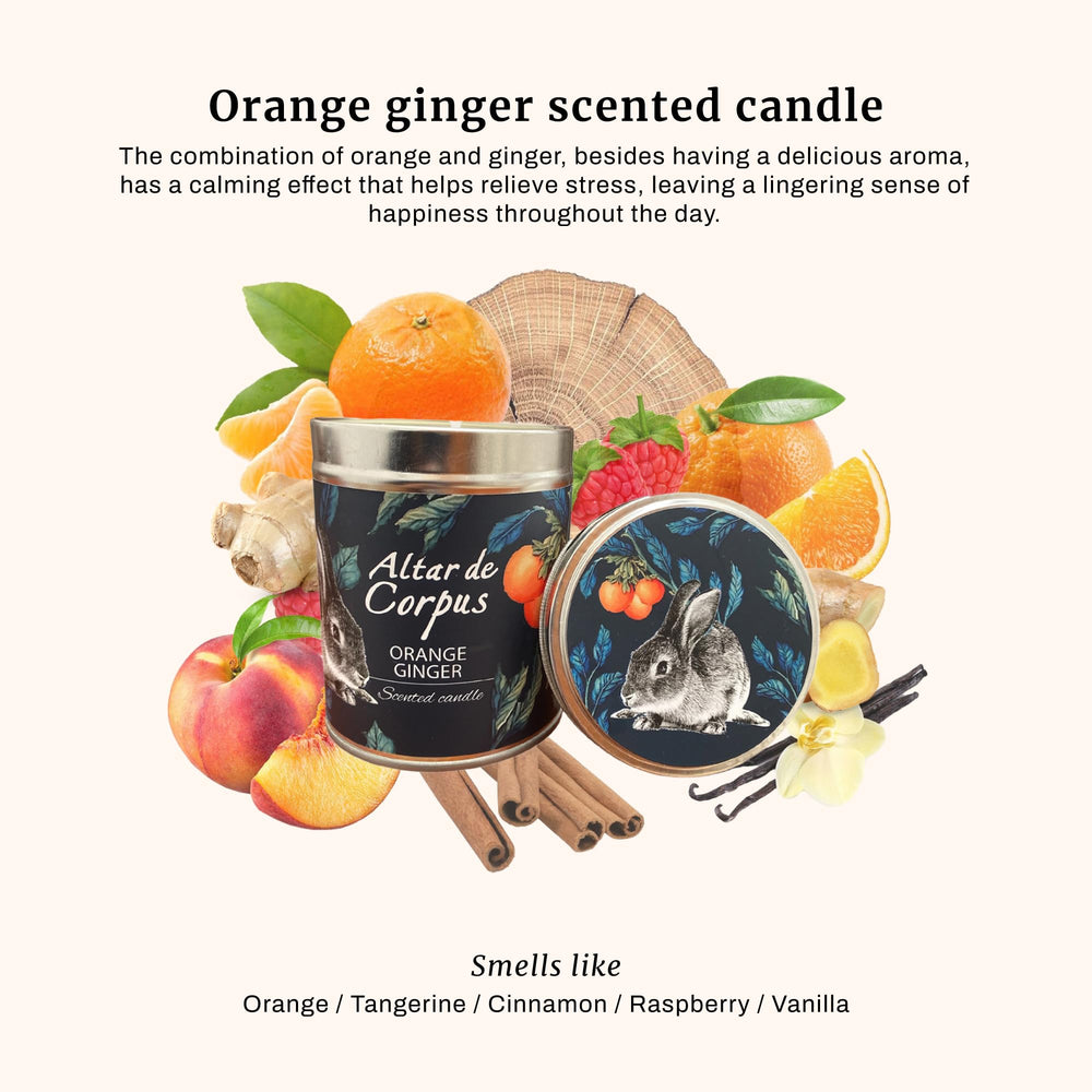 Altar de Corpus orange-ginger candle wax closeup highlights premium soy blend.