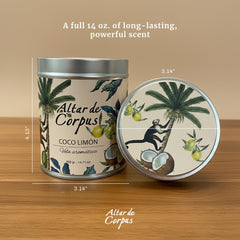 Altar de Corpus premium wax blend candle with cotton wick for steady fragrance.