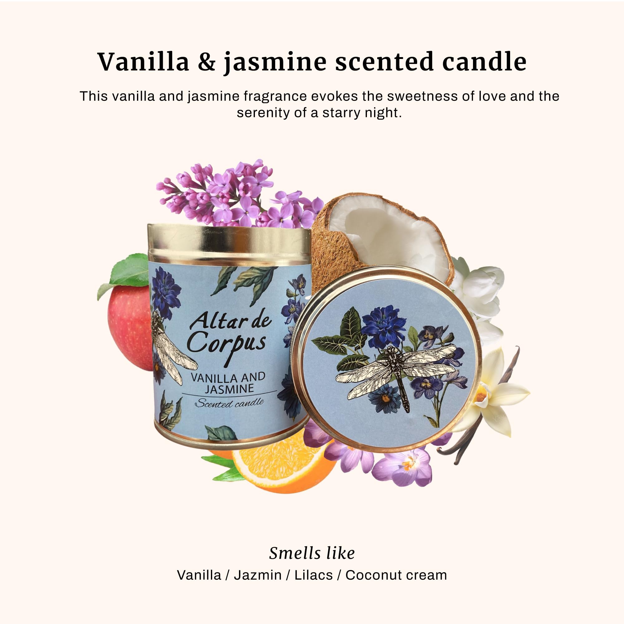 Altar de Corpus vanilla jasmine candle wick burns clean for serene evenings.