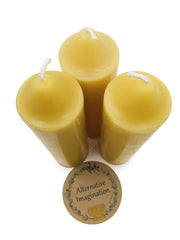 Alternative Imagination beeswax burn-time candle with a clean, steady flame for 20 hours.