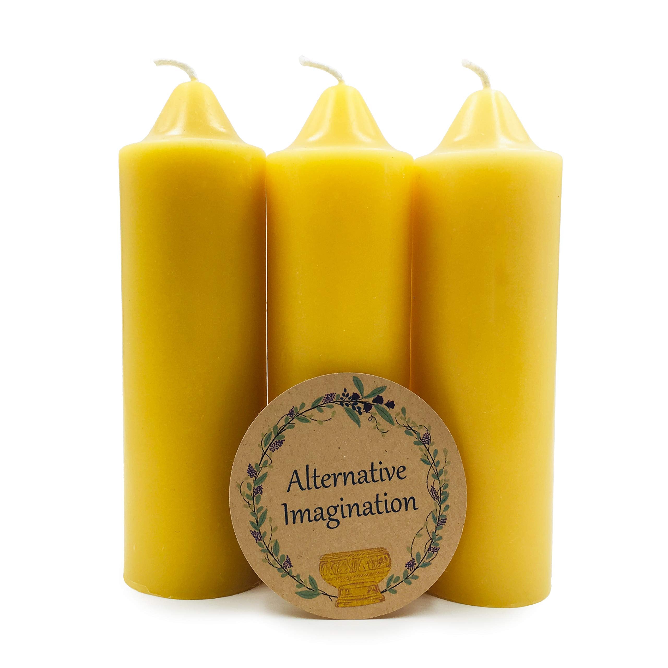 Alternative Imagination emergency beeswax candle, 6-inch tall, reliable outage lighting.