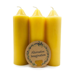 Alternative Imagination emergency beeswax candle, 6-inch tall, reliable outage lighting.