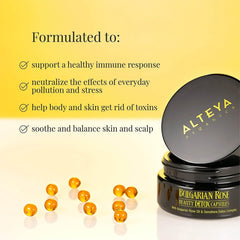 Alteya Organics Rose Beauty Detox label closeup communicates organic quality and detox-friendly ingredients.