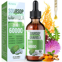 Altuvyx 21-in-1 Soursop Liquid bottle pour for convenient daily dosing and broad wellness support.