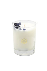 Aluminate Life Calm Sodalite candle close-up with crystal for tranquil ambience