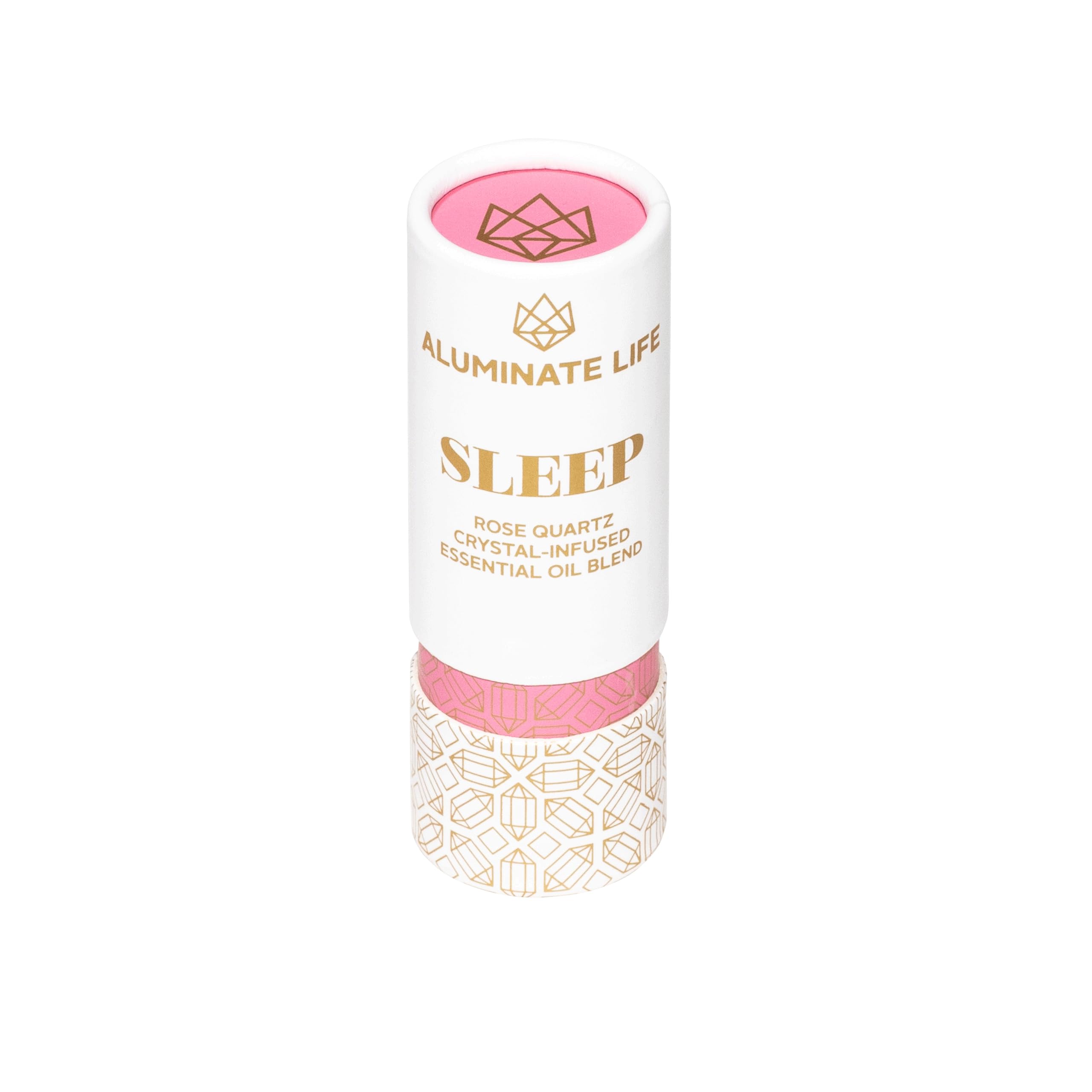 Aluminate Life rose quartz infused oil—calming rose, lavender, and vanilla scent.