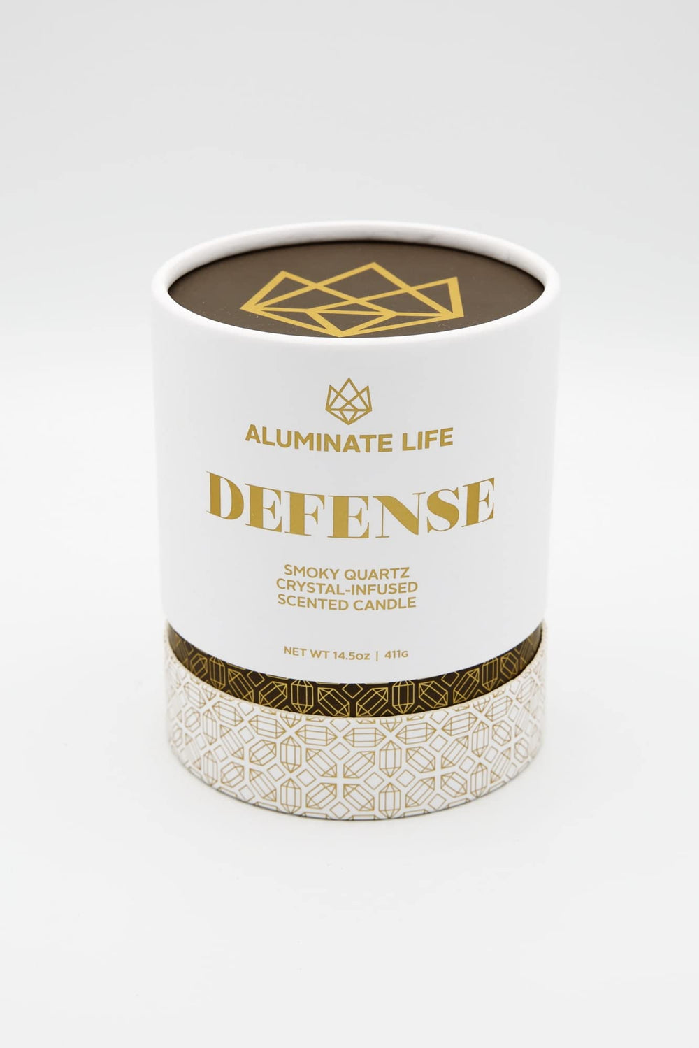 Smoky quartz crystal close-up in Aluminate Life candle