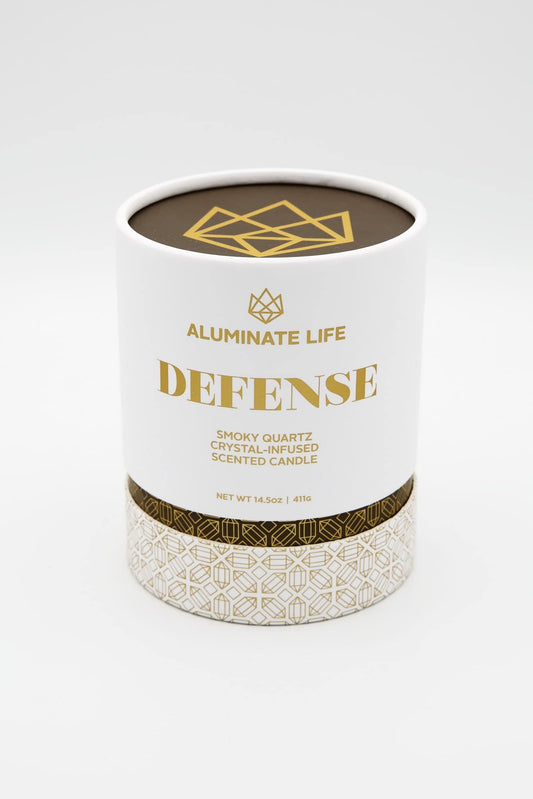 Smoky quartz crystal close-up in Aluminate Life candle