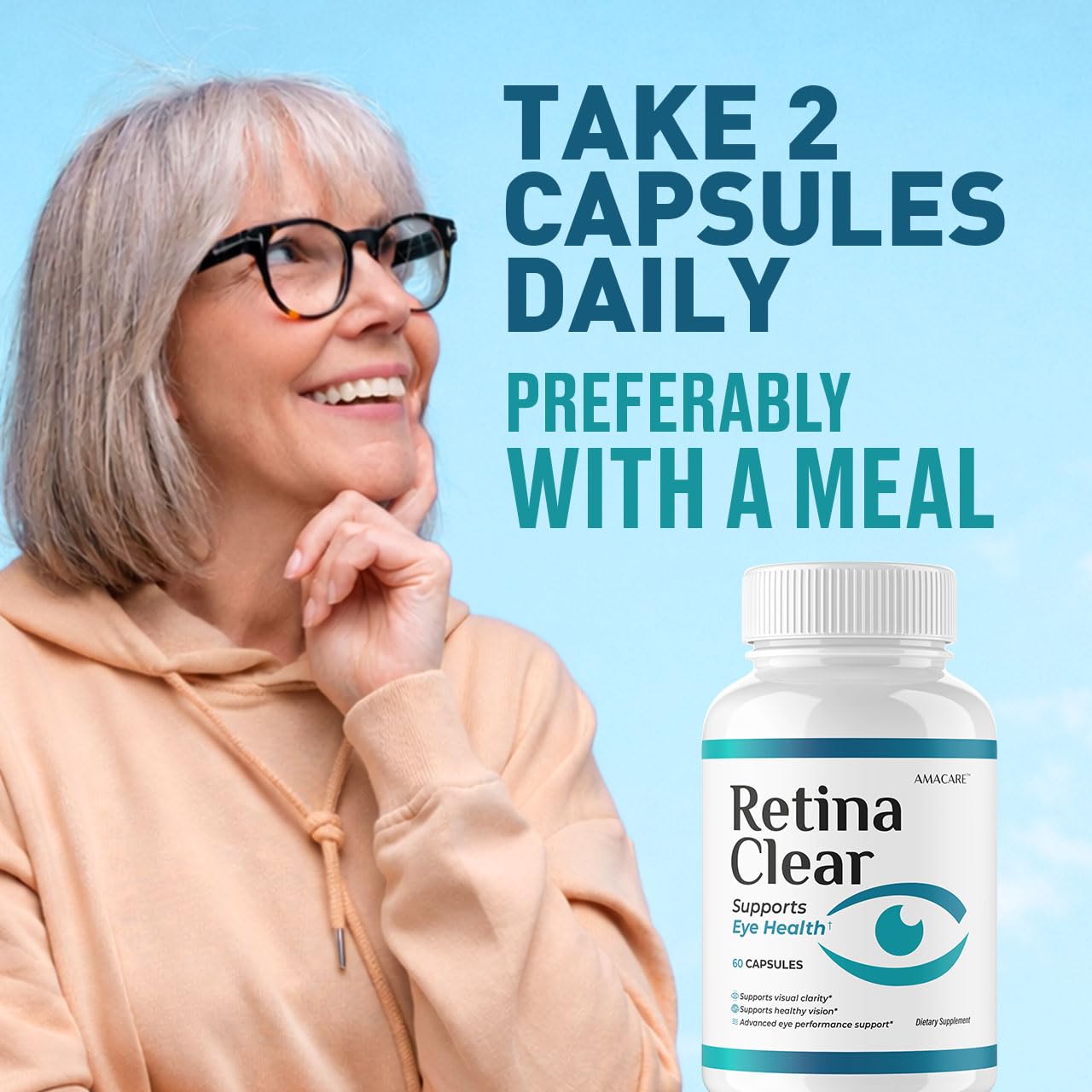 AMACARE Retina Clear label shows ingredients for eye health support