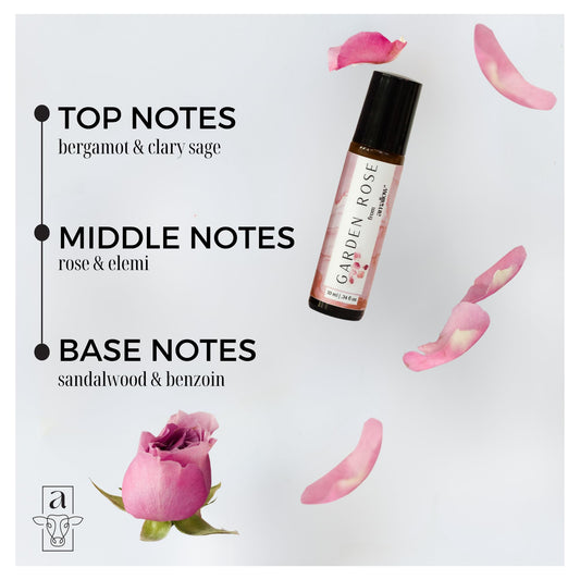 Amallow Garden Rose roller application shows a gentle, long-lasting floral scent for daily use