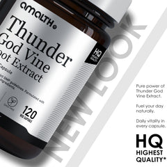 Close-up of AMALTH Thunder God Vine Root capsules for easy daily dosage.