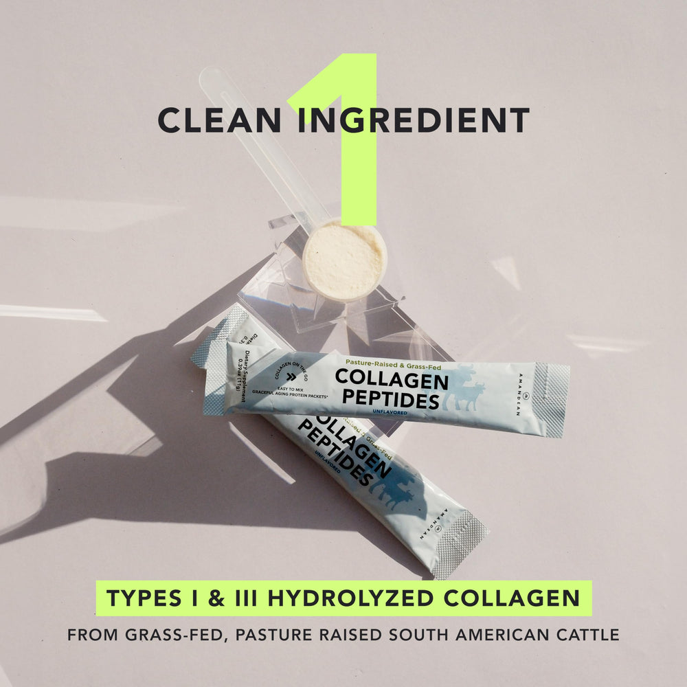 AMANDEAN collagen packets individual sticks laid out for quick on-the-go nutrition.