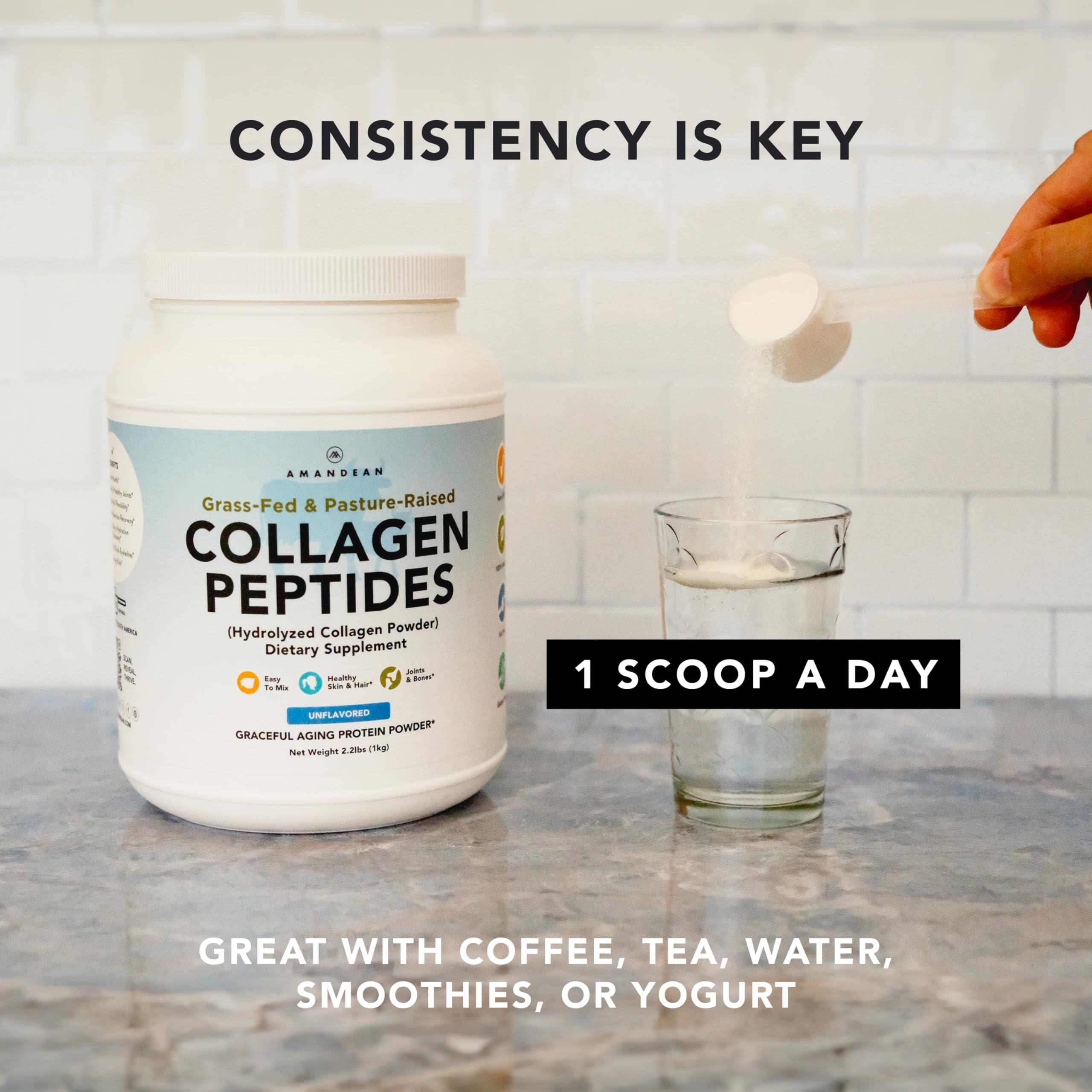 AMANDEAN Collagen blends easily with no clumps into beverages