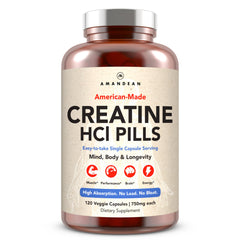 AMANDEAN Creatine HCl pills bottle on counter for daily supplementation