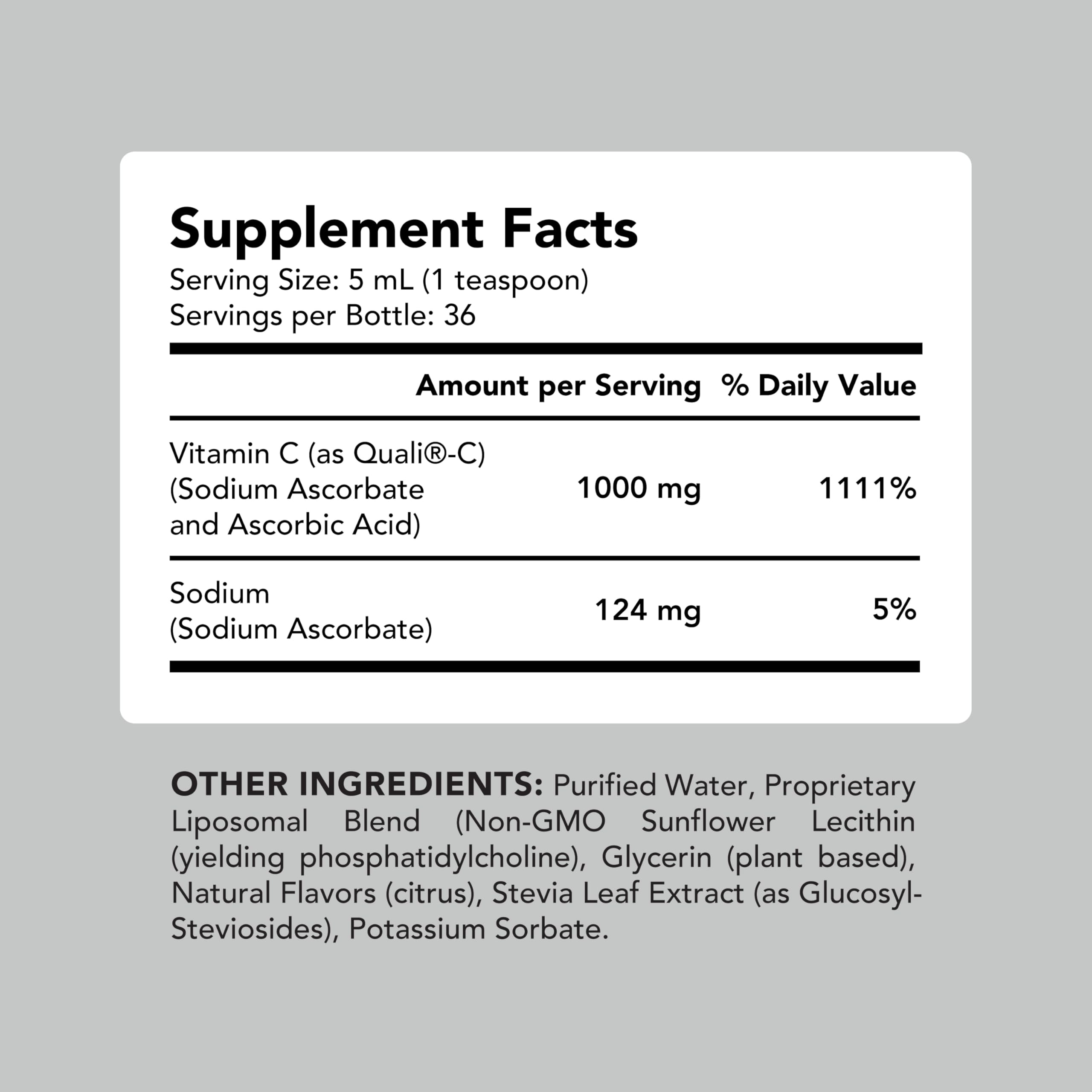 Quali-C label on AMANDEAN Liposomal Vitamin C 1000mg