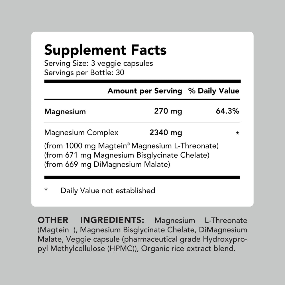 AMANDEAN Magtein dosage card showing 270 mg elemental magnesium per dose.