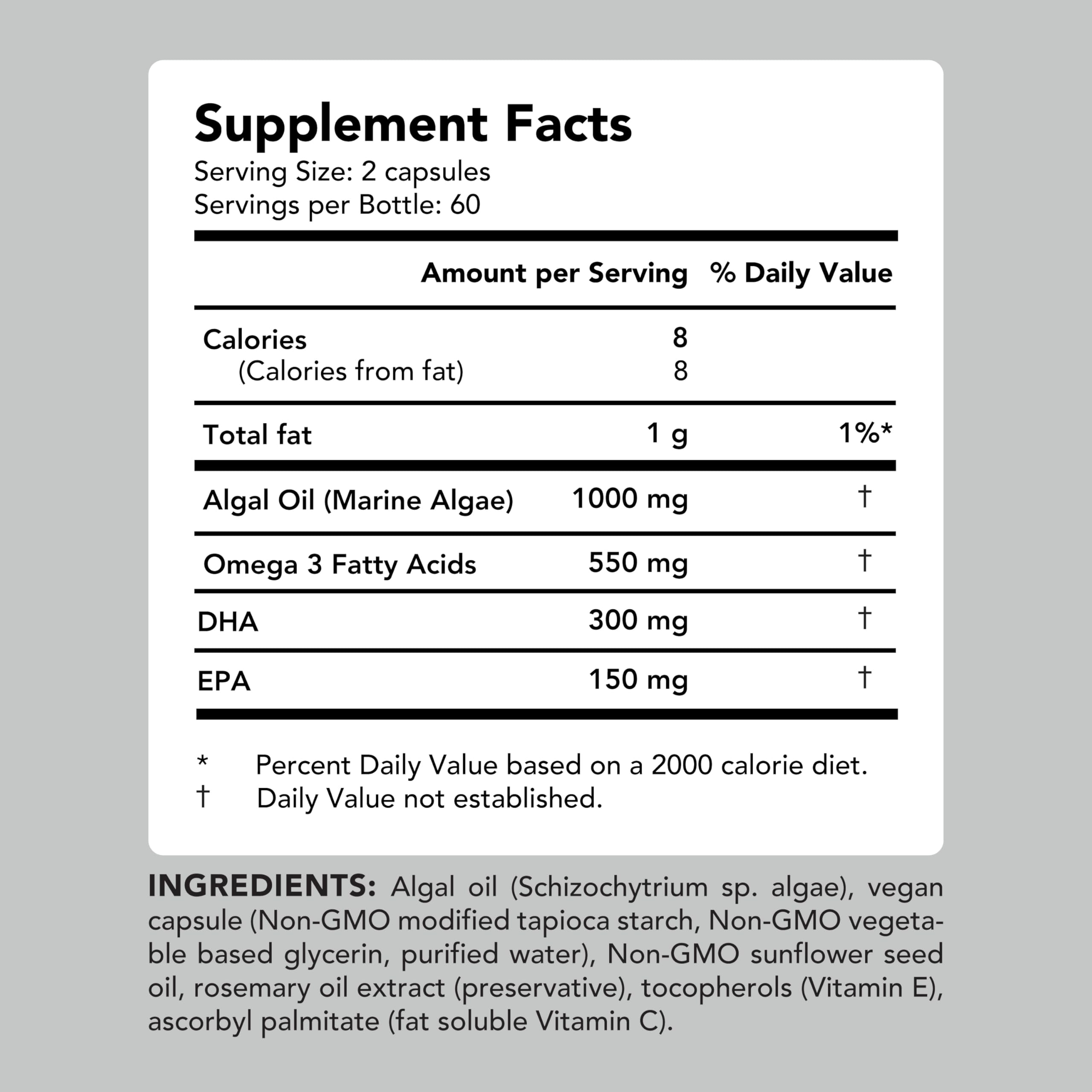 AMANDEAN softgel bottle photographed with label closeup emphasizes US-sourced algae.