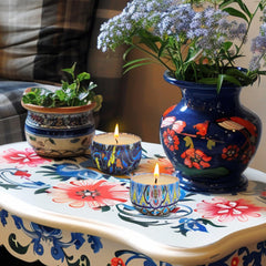Amastika Apple-Cinnamon candle, creates cozy warmth in living rooms.