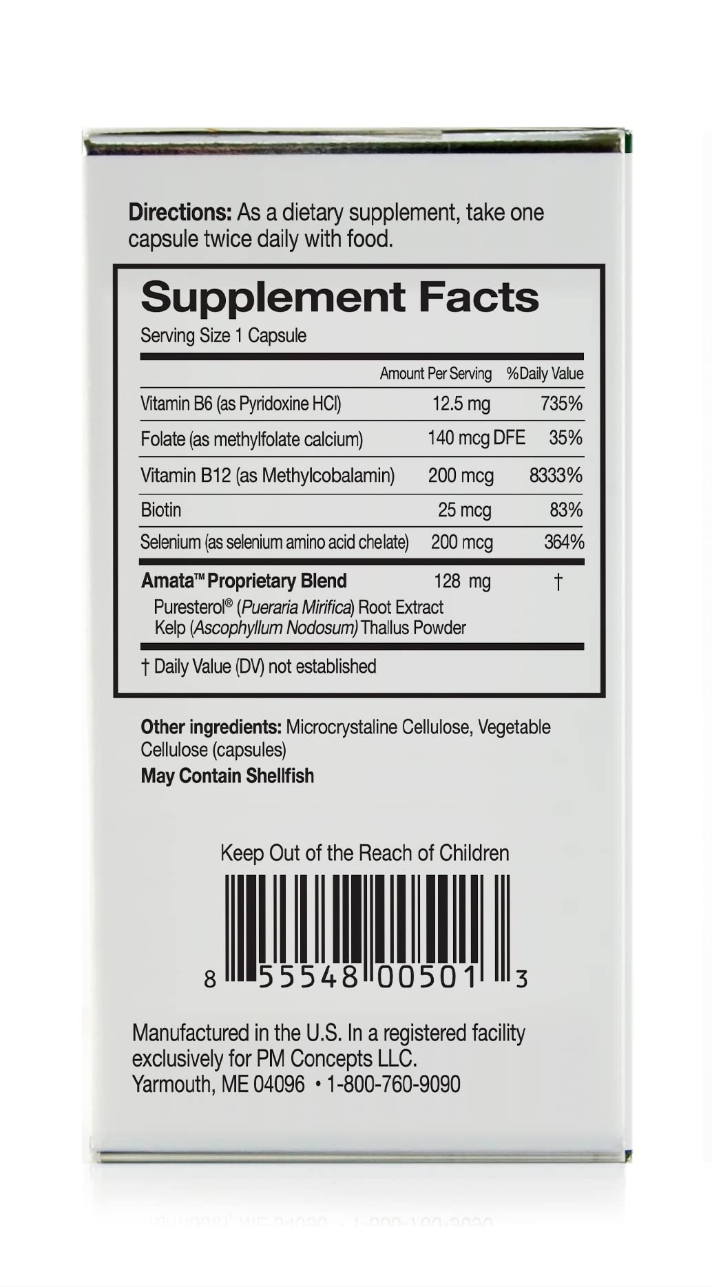 Amata Life ingredients panel closeup showing verified content and transparency.
