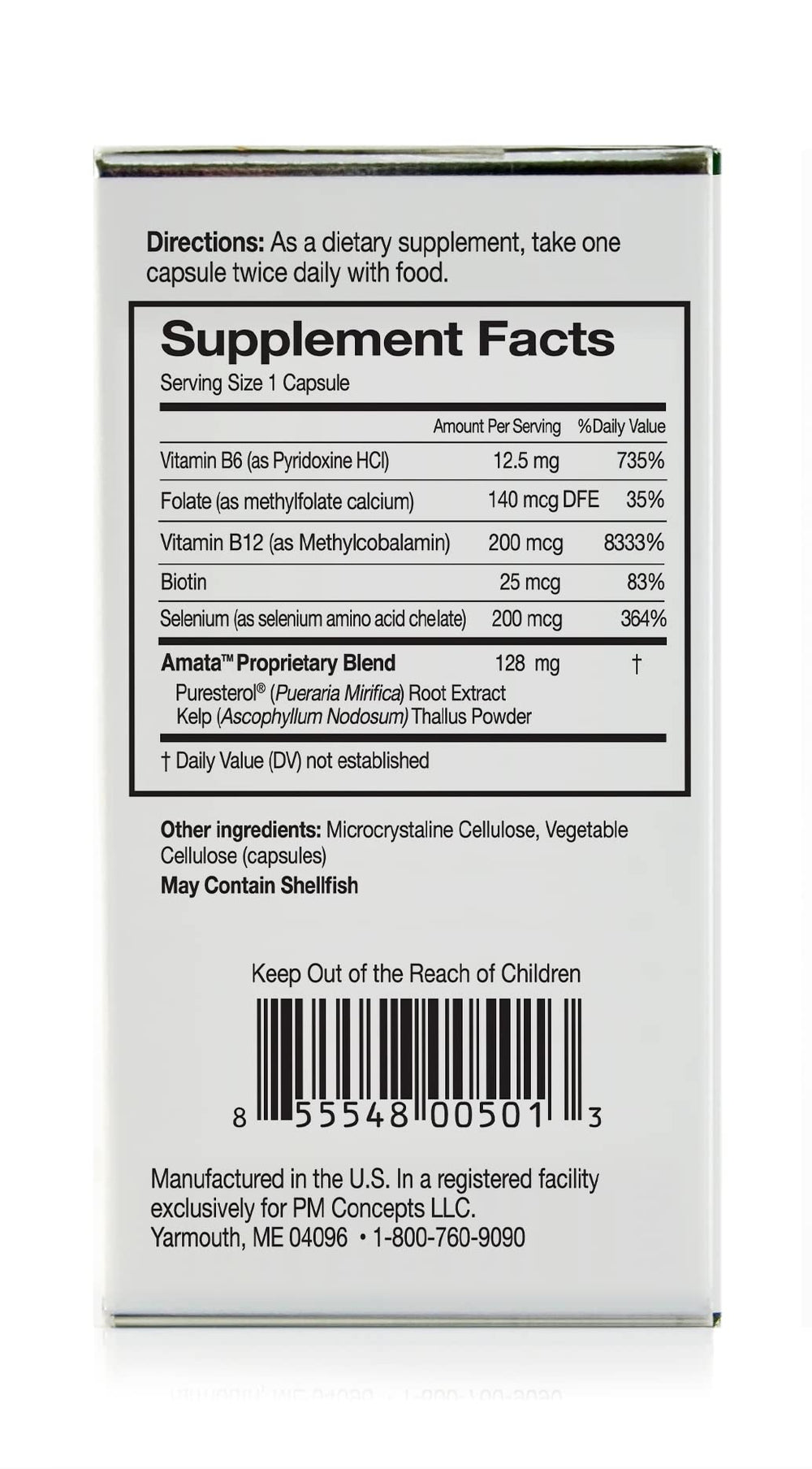 Amata Life ingredients panel closeup showing verified content and transparency.