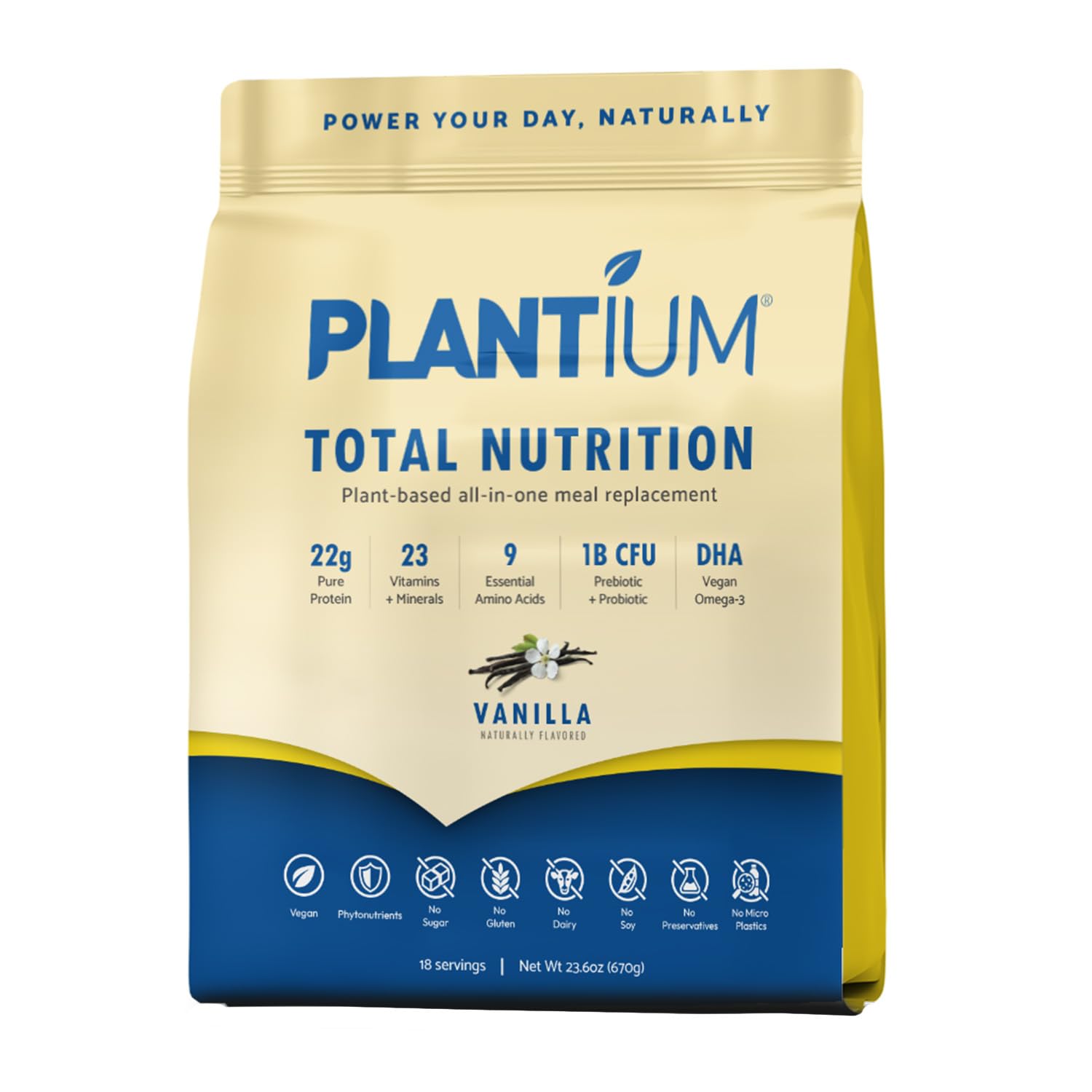 AMAXI Plantium Total Nutrition vanilla bottle for a convenient morning protein boost