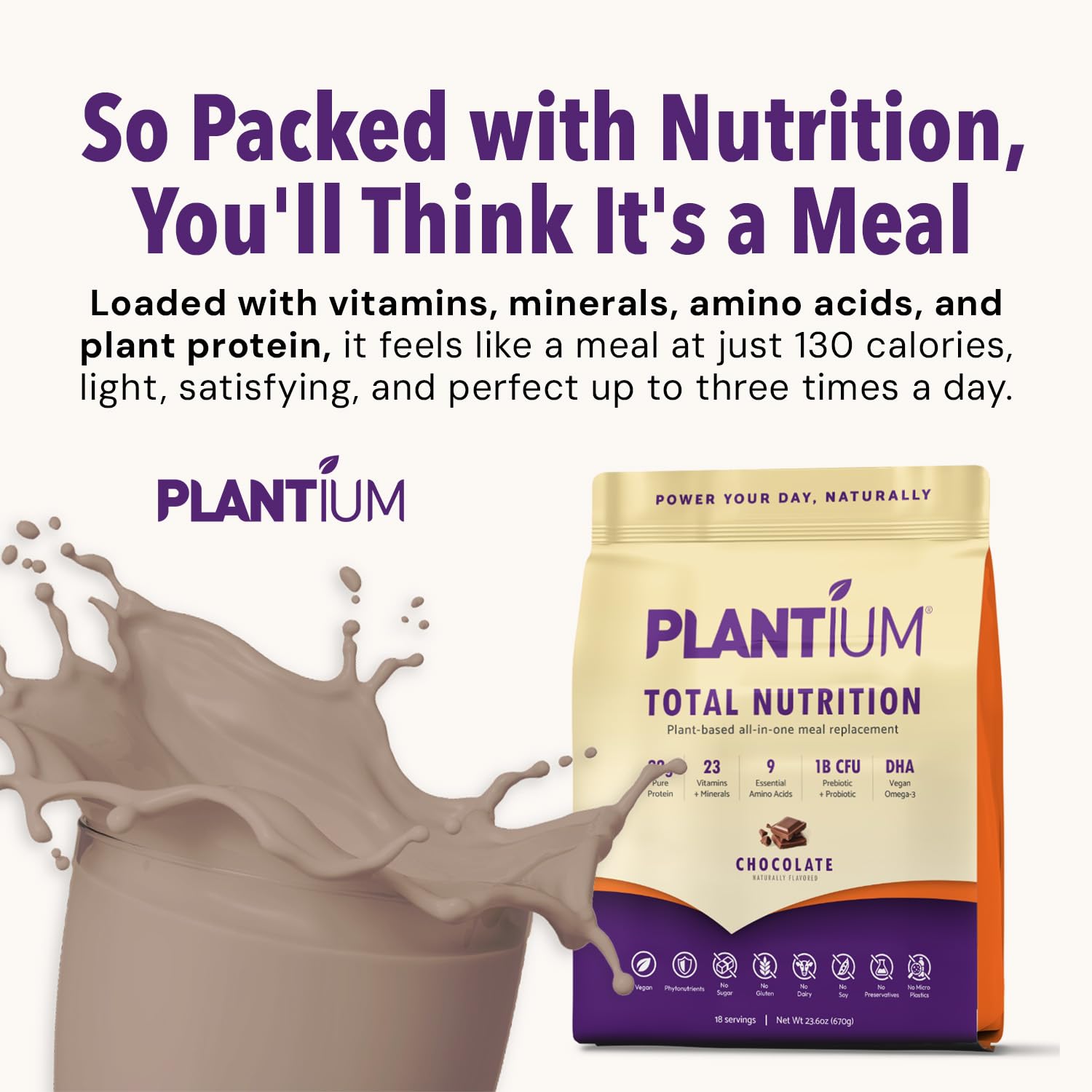 AMAXI Plantium Total Nutrition vanilla variant canister image, versatile daily protein boost.